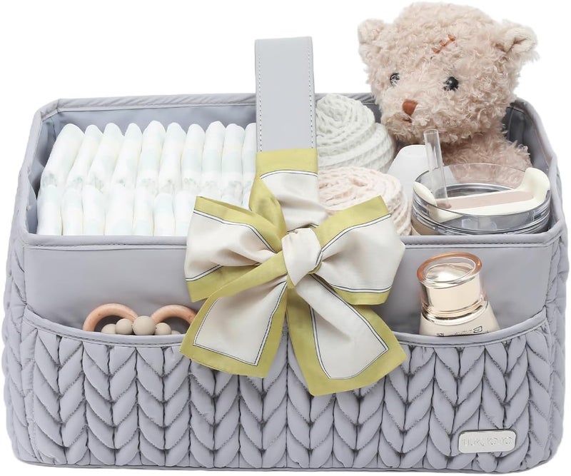 LUKJOJO Luxurious Baby Diaper Caddy, Nursery Storage Basket for Newborn Boy and Girl, Travel Baby Basket for Diapers Baby Wipes, Organizer Tote Bag Storage Bin, Baby Shower Gifts (light gray) - Image 1